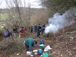 volunteers coppicing at Crickley Hill